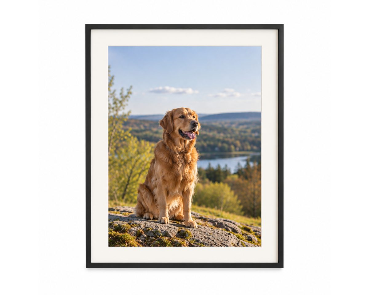 Golden retriever portrait printed and framed with an ivory mount