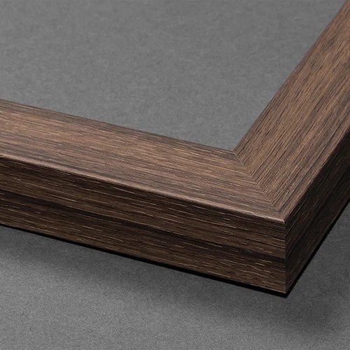 Warm brown wood-grain picture frame corner