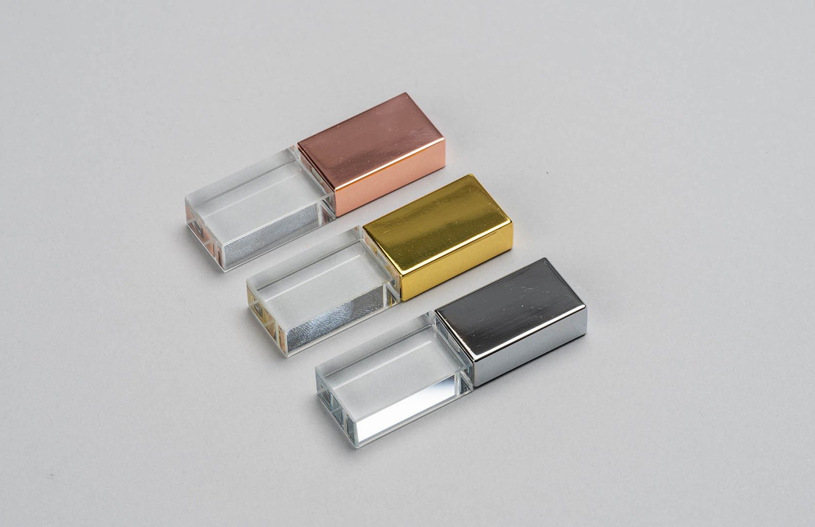 Crystal glass USBs in silver, gold and rose gold